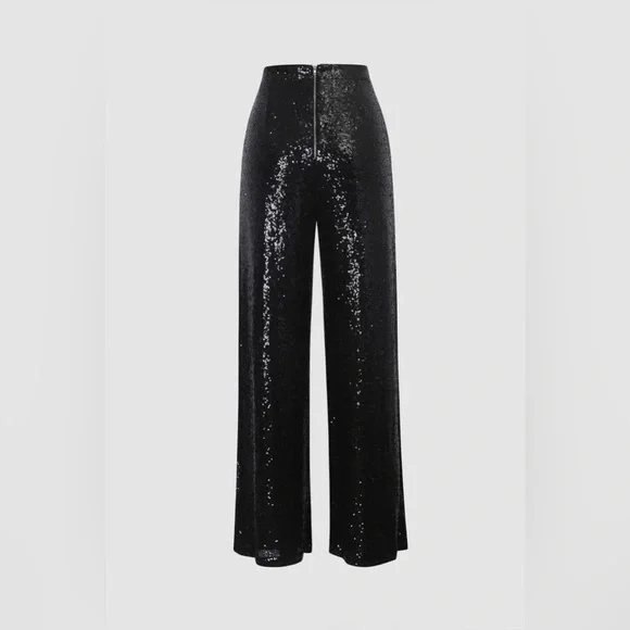 NEW Women’s Sequin Wide Leg Trousers Black M - Picture 3 of 13